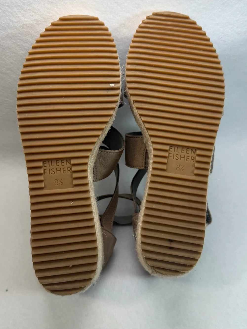 Eileen Fisher Taupe Leather Espadrille Wedge Sandals Size 8.5